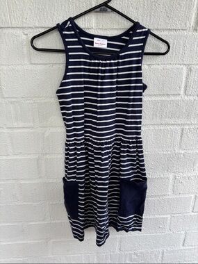Hanna Andersson Striped Nautical Navy and White Striped Knit Dress sz 12